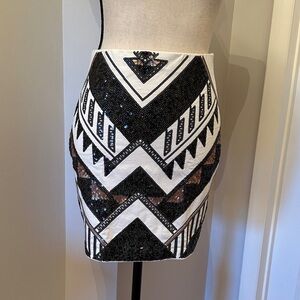 Express Black and White Sequin Pencil Skirt